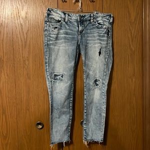 low rise silver jeans